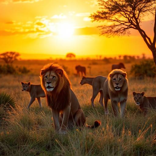 A pride of lions lounging in the African savanna during a safari tour.