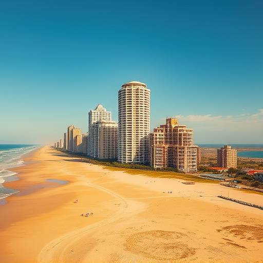 Durban beachfront with high-rise buildings and golden sand