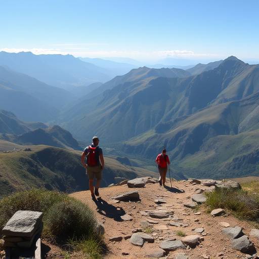 Hikers trekking along the scenic trails of the Drakensberg Mountains.