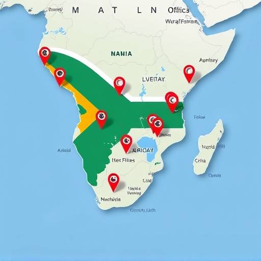 Interactive map of South Africa with location markers